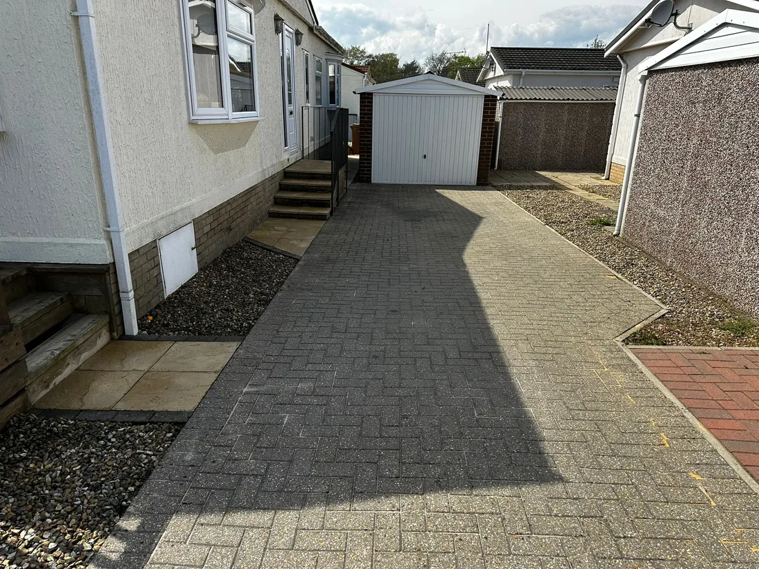 Clean block-paved driveway after patio cleaning near Bury St Edmunds
